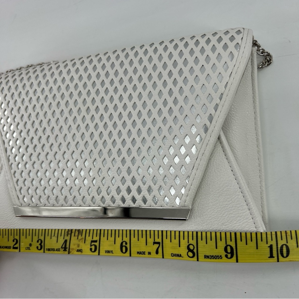 Woven Faux Leather envelope‎ clutch shoulder Bag White Silver lulu Townsend - Picture 8 of 14